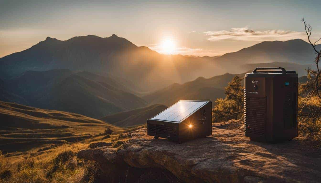 A solar generator in a remote, off-grid location surrounded by nature.
