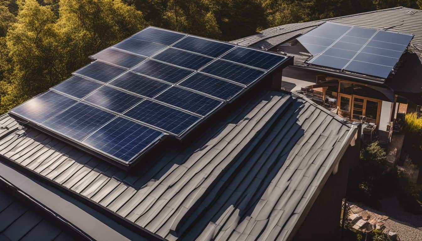 Solar heating panels installed on a modern home's roof.