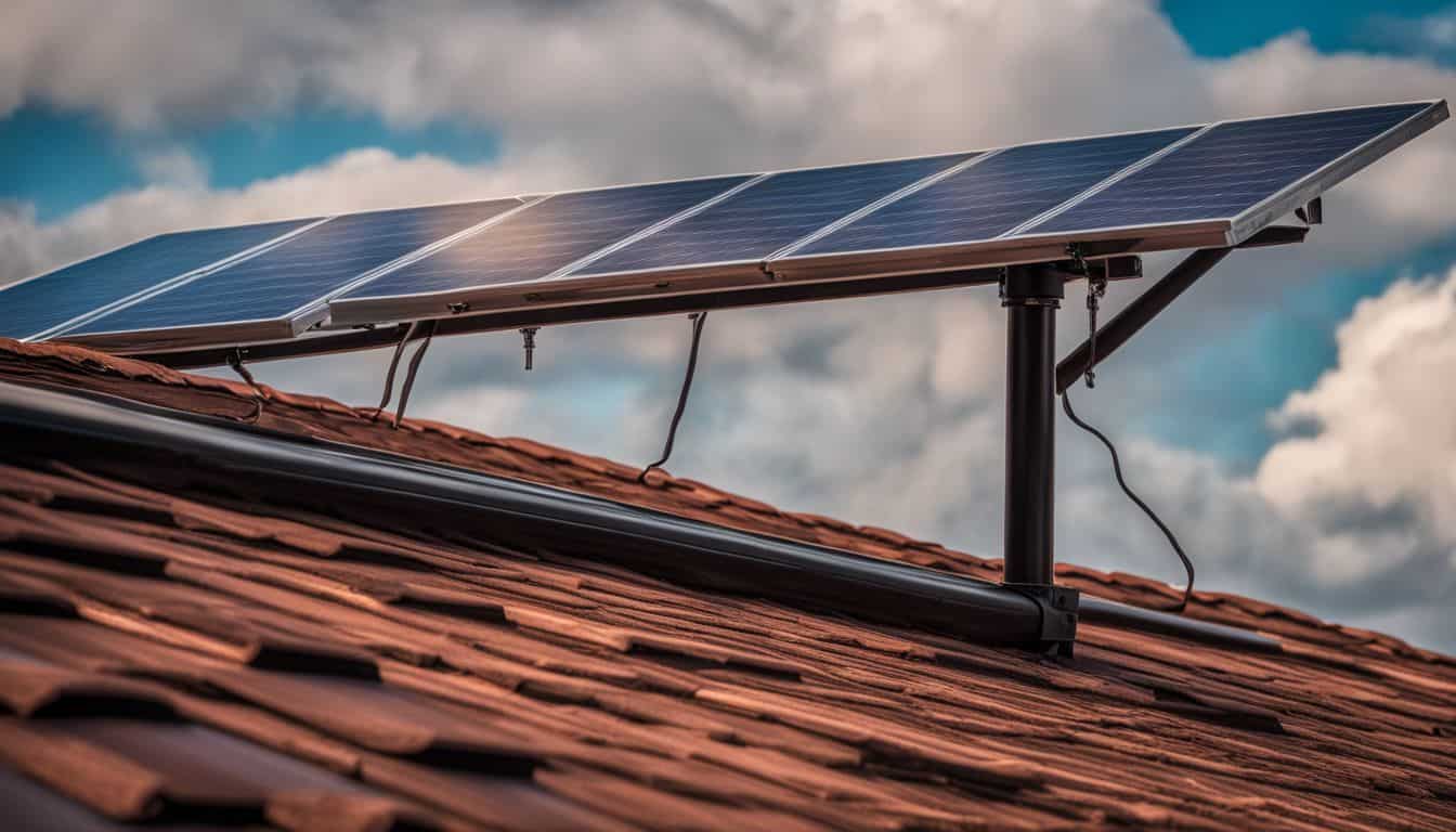 A vintage solar panel on a historic rooftop, captured in a bustling atmosphere.