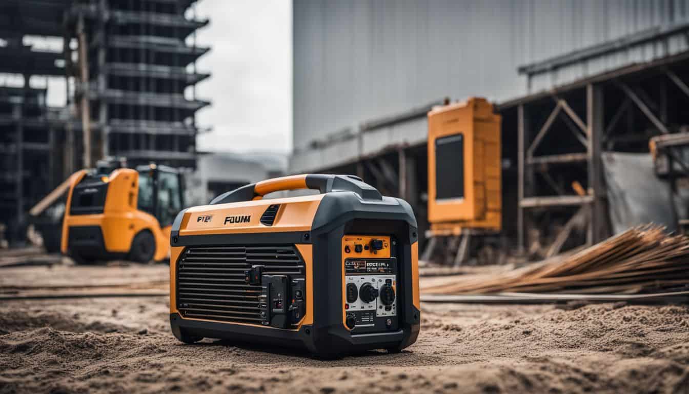 A powerful portable generator in a construction site setting.